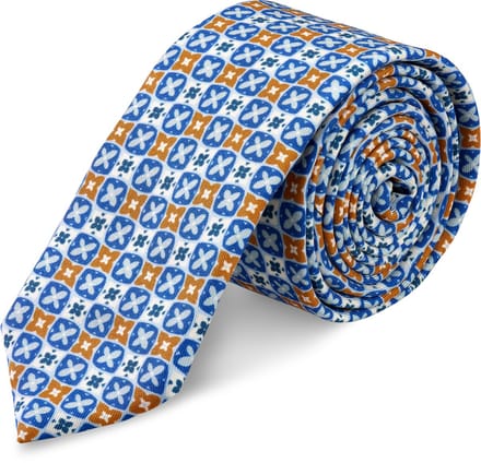 Virtuo | 6 cm Blauw met bruine zijden stropdas