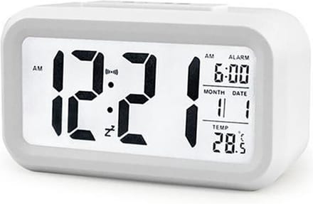 THAR Digitale Wekker - Alarm Klok met Temperatuur, Kalender, Snooze en LED Verlichting - Wit