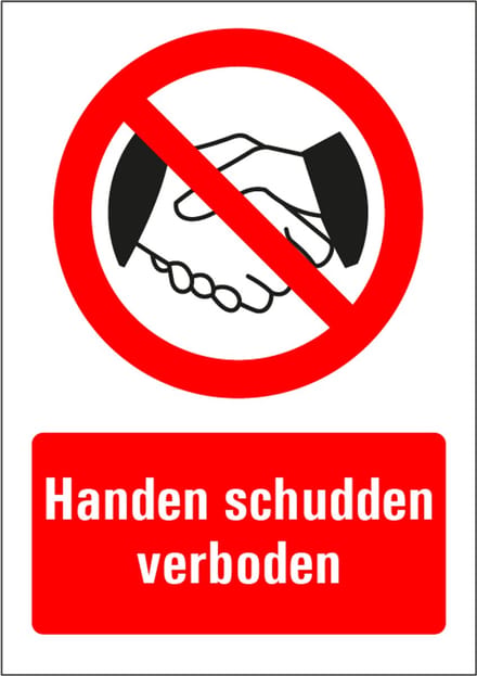 Verboden handen schudden bord met tekst 210 x 297 mm