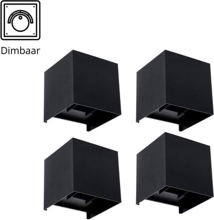 Proventa KUBUS Outdoor LED Muurlamp - Dimbaar - 4pack Wandlamp Zwart