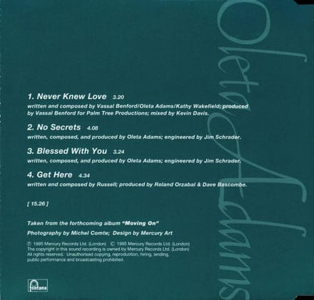Oleta Adams ‎– Never Knew Love / No Secrets / Blessed With You / Get Here 4 Track Cd Maxi 1995