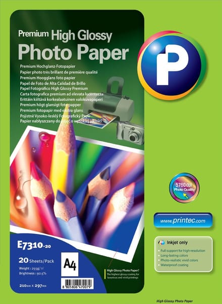 Printec Fotopapier - Premium High Glossy - A4 - 255 g - 20 vel