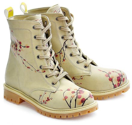 Goby Sakura Blossom - Dames Veterboots - Handgemaakt Vegan Leer - Maat 36