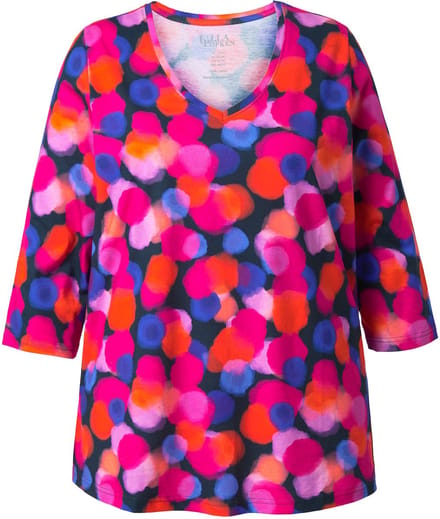 Ulla Popken - Dames - Longshirt stippen A-lijn V-hals 3/4-mouwen - Rood - Maat 54+