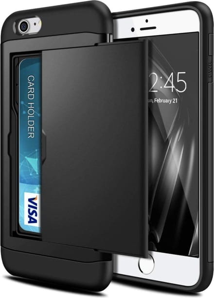 Geschikt voor Apple iPhone 7 - 8 Backcover | Zwart | Pasjeshouder | TPU - Hard PC