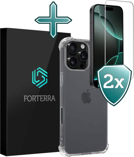 Hoesje Met Screenprotector - 2 stuks - Geschikt voor Apple iPhone 16 Pro Max - Sterk & Shockproof - Back Cover - Siliconen Case - Telefoon Hoes - Shock Proof - Transparant