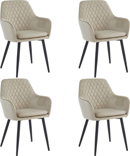 Colenis® - Laura Eetkamerstoel - Set Van 4 - Beige - Velvet - Design - Industrieel - Met armleuning