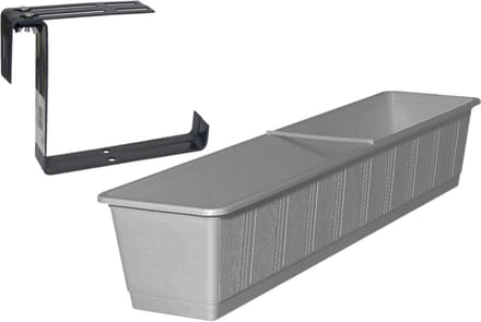 Kunststof plantenbak grijs rechthoekig 80 cm met 2 verstelbare railing beugels