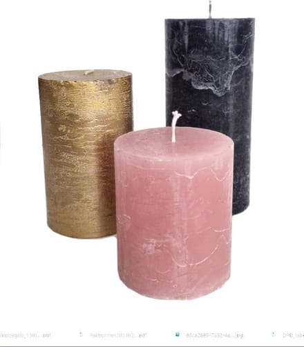 Cactula set van 3 rustieke stompkaarsen | 7x8 / 7x10 / 7x15 cm | Roze Goud Zwart
