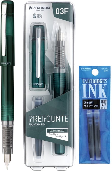Platinum - Prefounte Vulpen - Medium - Dark Emerald - Met Lichtblauwe vullingen