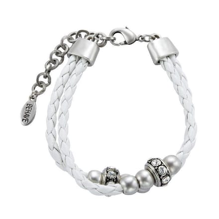 Behave - Armband - wit imitatieleer met parels - casual chic look