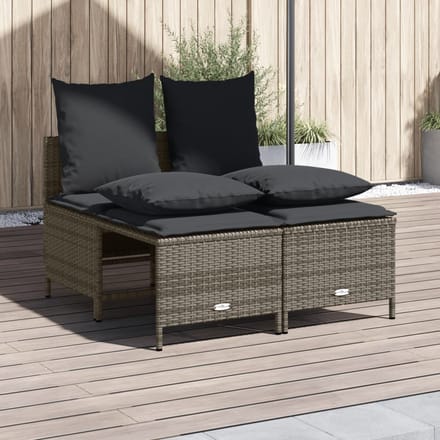 vidaXL - 4-delige - Loungeset - met - kussens - poly - rattan - grijs