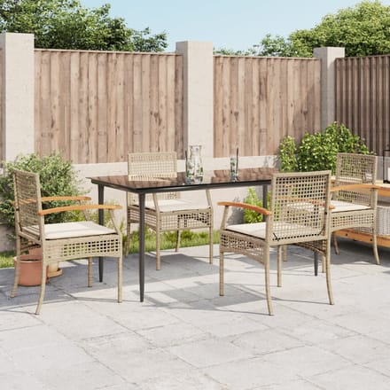 vidaXL - 5-delige - Tuinset - met - kussens - poly - rattan - beige
