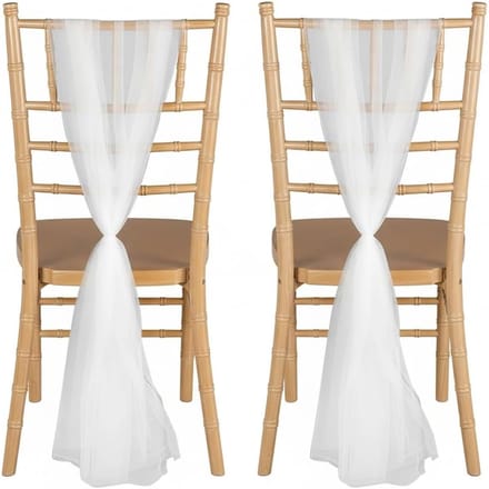 Stoelstrikken 2 stuks - Stoel decoratie - Feestelijke aankleding - Romantisch chiffon materiaal - 100 x 150 cm - Wit