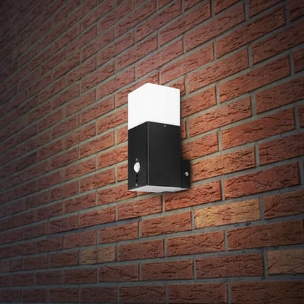 Zwarte Aluminium Buitenwandlamp met Bewegingsmelder IP44 Vierkant