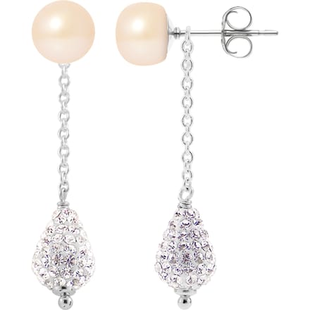 Hangers van roze cultuur kralen 6-7 mm Crystal White Silver 925 - Pure Crystal