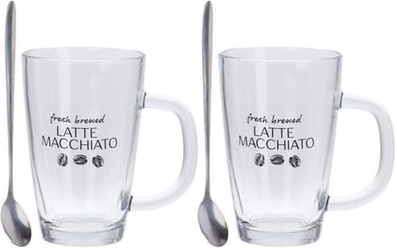2 x 300ml Latte Macchiato koffie bekers/mugs met 2 lepels - 4-Delig