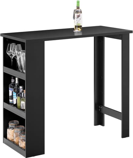 Moderne Bartafel met 3 Opbergvakken - Zwart