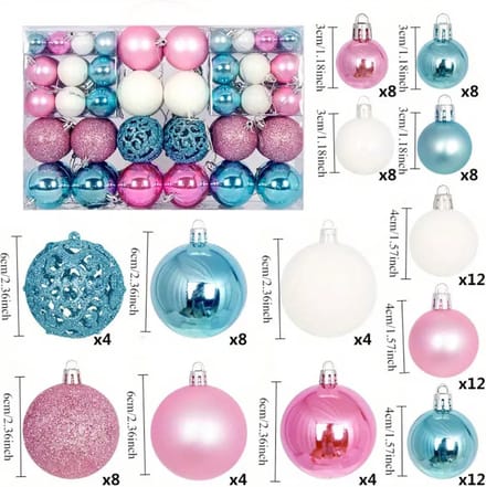 Nivard Kerstballen - Kerstversiering - Plastic - Blauw+Wit+Roze - Kerstballenset - 100 stuks