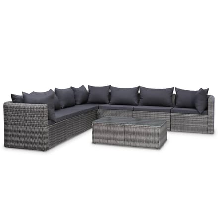 vidaXL - 8-delige - Loungeset - met - kussens - poly - rattan - grijs