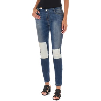 Lange denim broek gedragen effect met smal gesneden zomen 10DB50350 vrouw