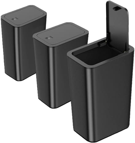 Unyqoos® Compacte Set van Drie 10L Afvalbakken met Handig Pop-up Deksel voor Diverse Ruimtes