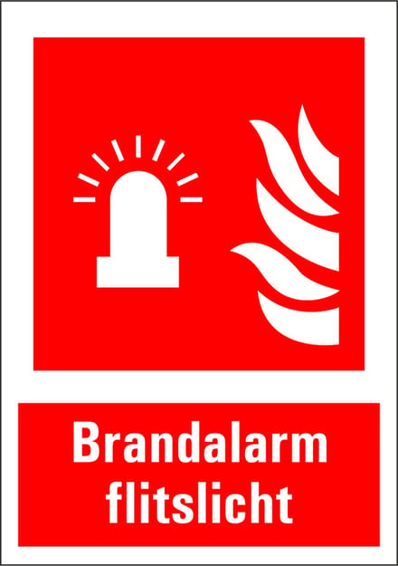 Brandalarm flitslicht sticker met tekst 210 x 297 mm