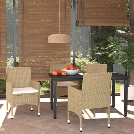 vidaXL - 5-delige - Tuinset - met - kussens - poly - rattan - beige