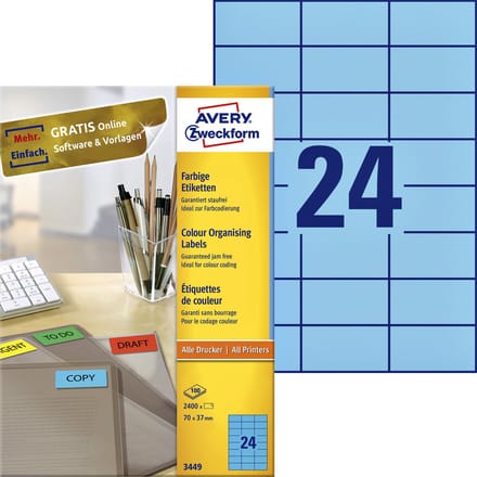 Huismerk Avery 3449 Gekleurde Etiket 70x37mm Blauw