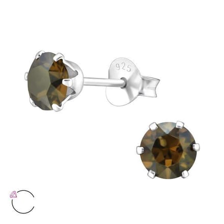 Amanto Oorbellen Elka Bronze - 925 Zilver E-Coating - Swarovski - ∅5mm