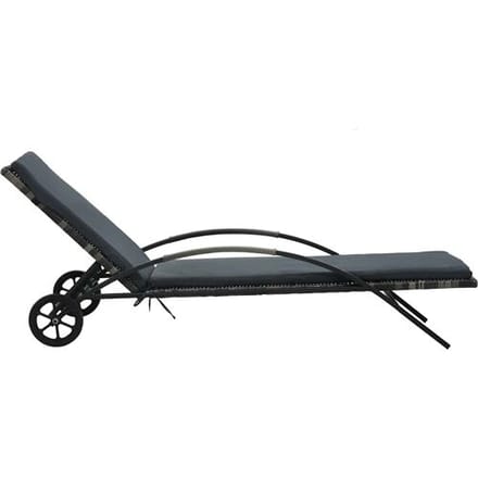 vidaXL - Ligbed - met - kussen - en - wielen - poly - rattan - antraciet