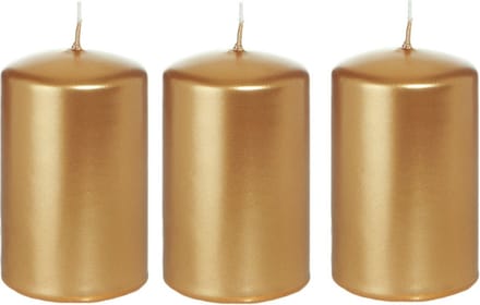 Cilinderkaars/stompkaars - 3x - goud - 5 x 8 cm - 18 branduren - horeca kaarsen