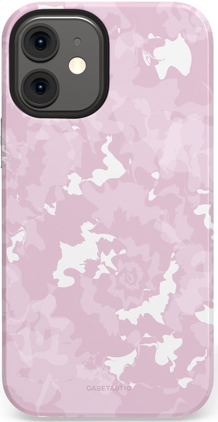 Casetastic hoesje geschikt voor Apple iPhone 12 Mini - Dubbellaagse bescherming - Roze wervels - Fashion Case - Lichtgrijs Lichtroze Wit