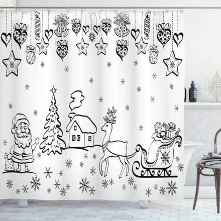 ABAKUHAUS Kerst Douchegordijn – 175x180 cm, Polyester, Zwart/Wit