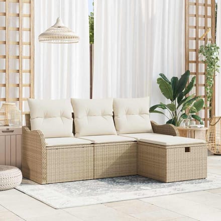 vidaXL - Tuinbank - Set - 4 - st - Beige - en - Crème - poly - rattan