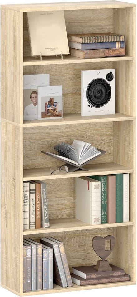 HOMCOM Boekenplank - Spaanplaat - 60x24x133,5cm - Natuurlijk hout