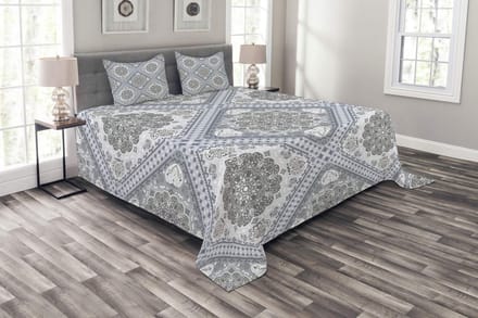 ABAKUHAUS – Boho bedsprei-set – 220x220 cm – gequilt, bleekpaars-wit-grijs