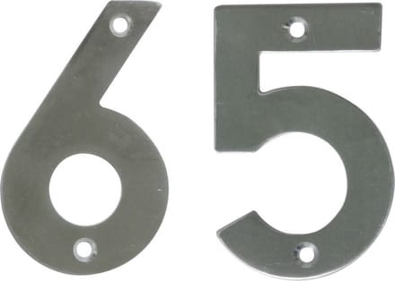 AMIG Huisnummer 65 - massief Inox RVS - 10cm - incl. bijpassende schroeven - zilver