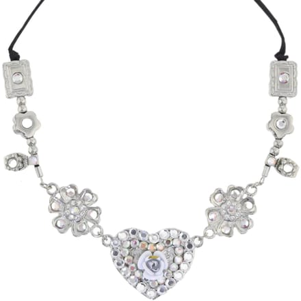 Behave® Ketting zilverkleur met stenen hanger hart en roos 41 cm