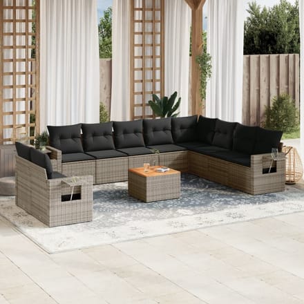 vidaXL - 11-delige - Loungeset - met - kussens - poly - rattan - grijs