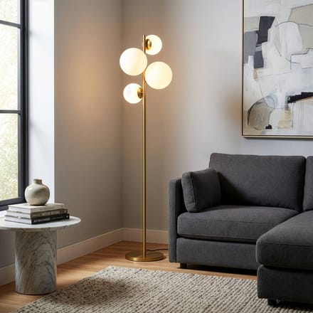 Opviq Vloerlamp Fazli, goud, glas/metaal, hoogte 162 cm, E14