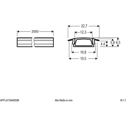 EVN APFLAT3 alu-profiel, 200cm T-profiel, zwart