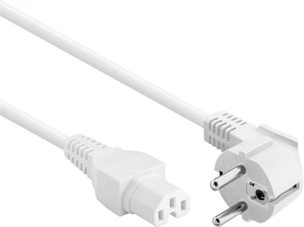 Goobay Aansluitkabel voor hete apparatuur, 2 m, wit, hybride stekker met randaarde (type E/F, CEE 7/7) 90° > Apparaatbus C15