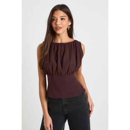 boohoo Dames Chiffon top met ruches | Chocolate | Maat: 6