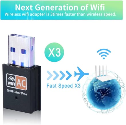USB WLAN Adapter AC600 Dual-Band 2.4/5 GHz Wifi Dongle voor Windows en Mac