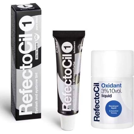 Refectocil Eyelash &amp; Eyebrow Tint 1 Black &amp; Oxidant Liquid 15 ml + 100 ml