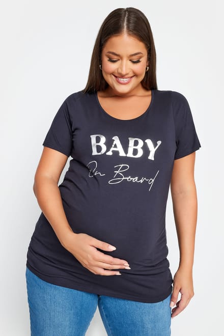 Bump It Up Maternity Tshirt Met 'Baby On Board' Slogan In Donkerblauw Size 40