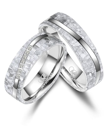 Jonline SET Trouwringen Titanium & Carbon | Vriendschapsringen |Relatie ringen | Set Ringen