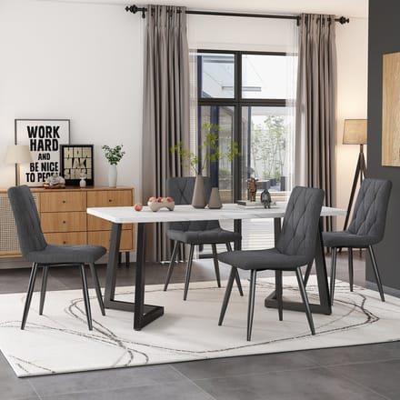 REDOM - Stoelen Set Van 4 - Gestoffeerd - Visgraatpatroon - Modern - Metaal - Grijs