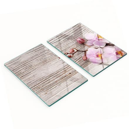 Glazen planken met decoratieve orchideeënprint op hout, 2x40x52 cm